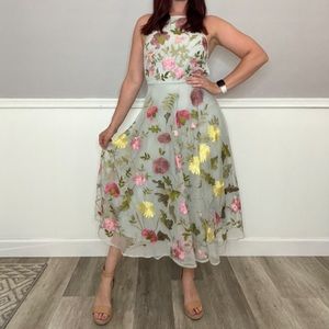 Backless embroidered tulle occasion dress. Midi length. ASOS